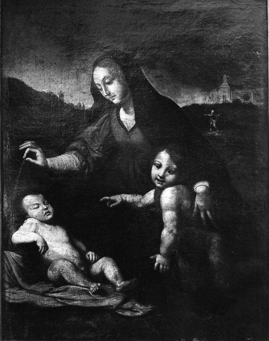 Madonna del velo, Madonna con Bambino e San Giovannino (dipinto, opera isolata) - ambito Italia meridionale (sec. XIX)