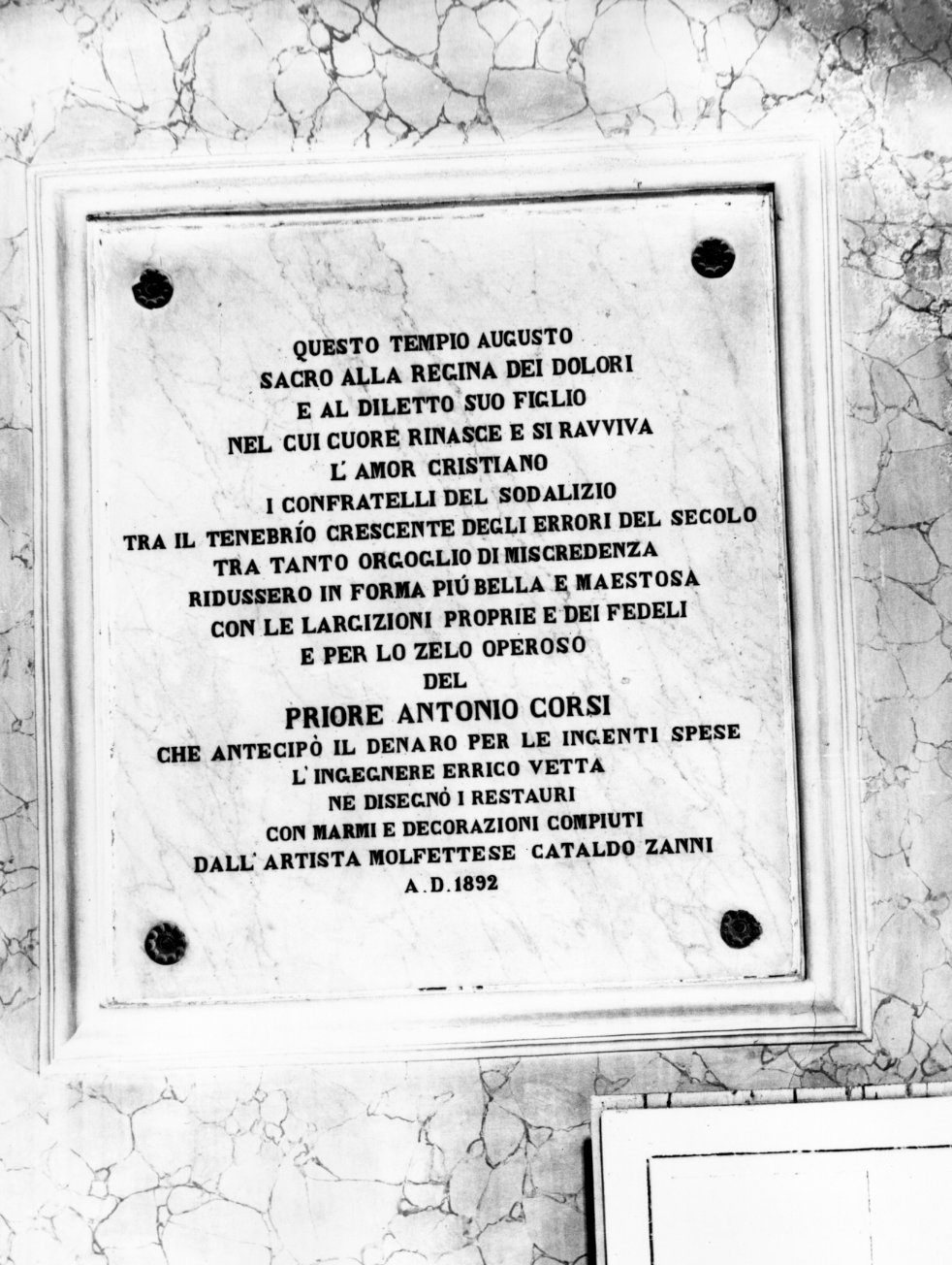 lapide documentaria - bottega Italia meridionale (sec. XIX)