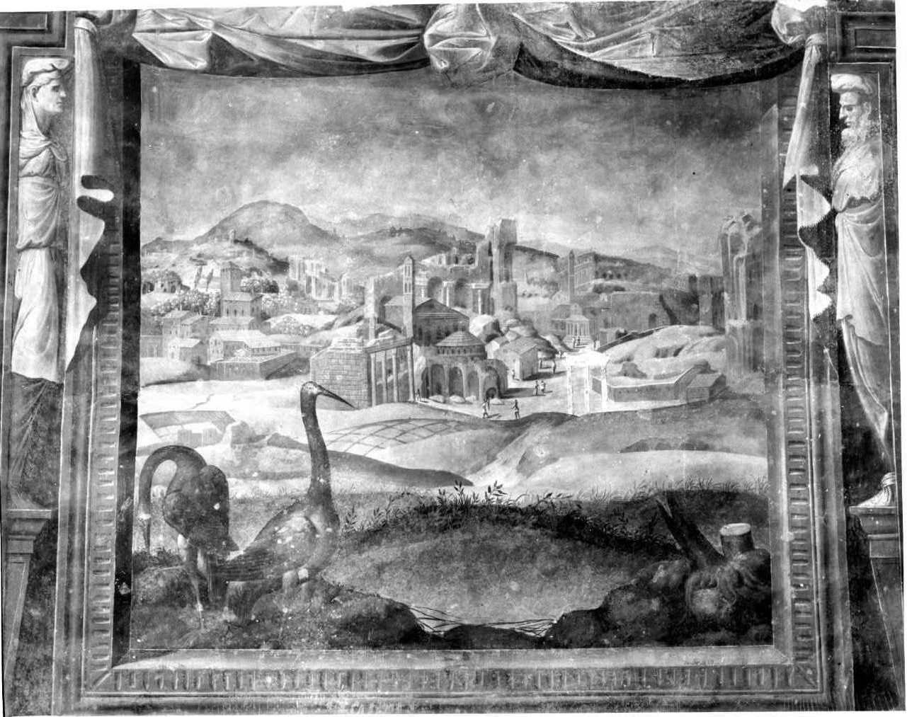paesaggio fantastico (decorazione pittorica, elemento d'insieme) di Donato da Copertino (sec. XVI)