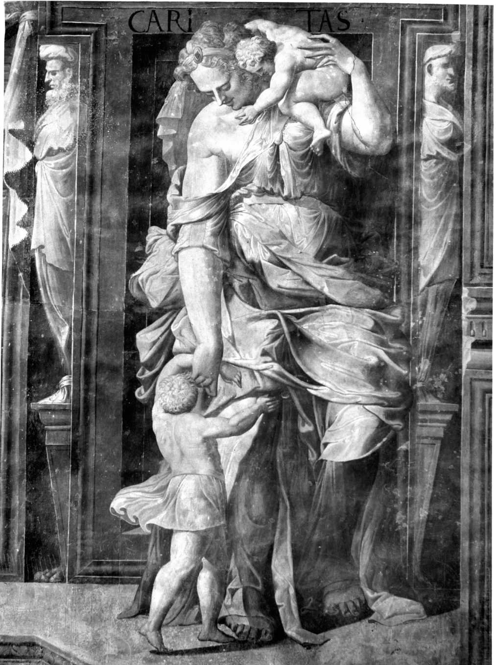 Carità (decorazione pittorica, elemento d'insieme) di Donato da Copertino (sec. XVI)