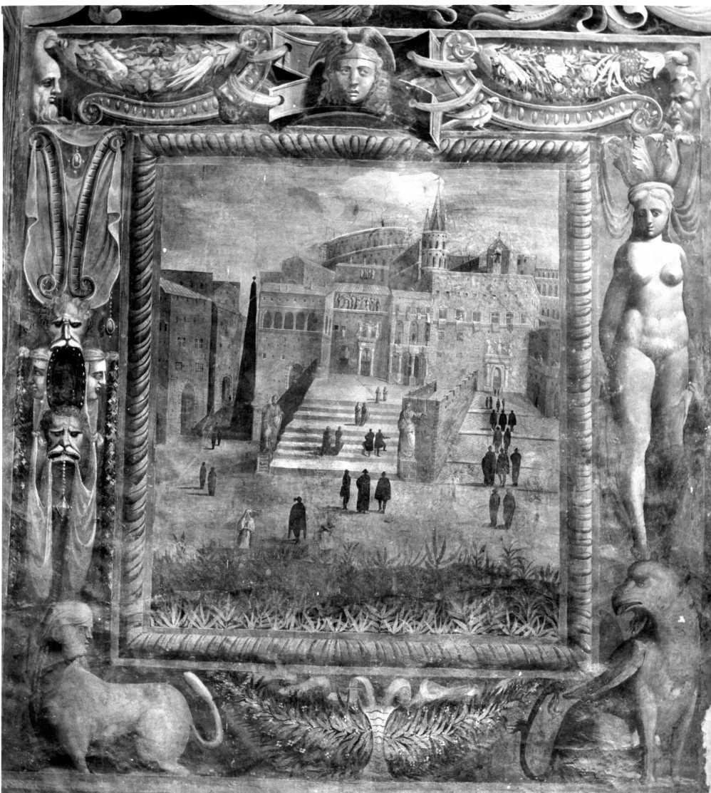 veduta di città (decorazione pittorica, elemento d'insieme) di Donato da Copertino (sec. XVI)