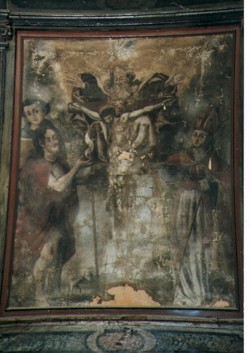 Trinità tra i Santi Giovanni Battista, Antonio di Padova e SantoVescovo (dipinto) - ambito Italia meridionale (fine/inizio secc. XVI/ XVII)
