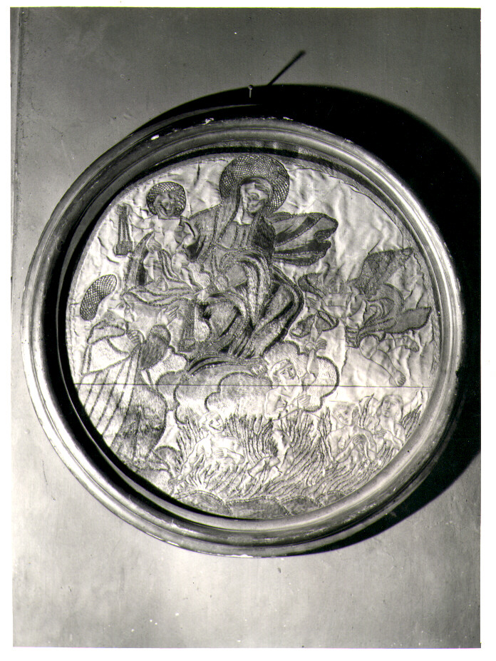 Madonna del Carmelo e San Simone Stock intercedono per le anime del purgatorio (medaglione) - manifattura agnonese (fine, fine sec. XVIII, sec. XIX)