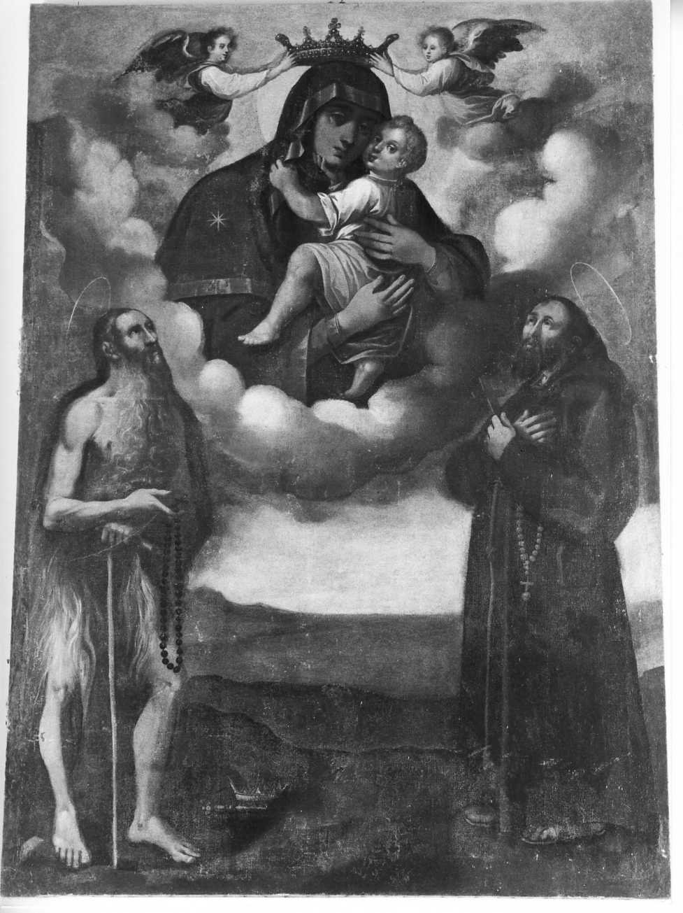 Madonna con Bambino e i Santi Onofrio e Francesco d'Assisi (dipinto) - ambito Italia meridionale (prima metà sec. XVII)