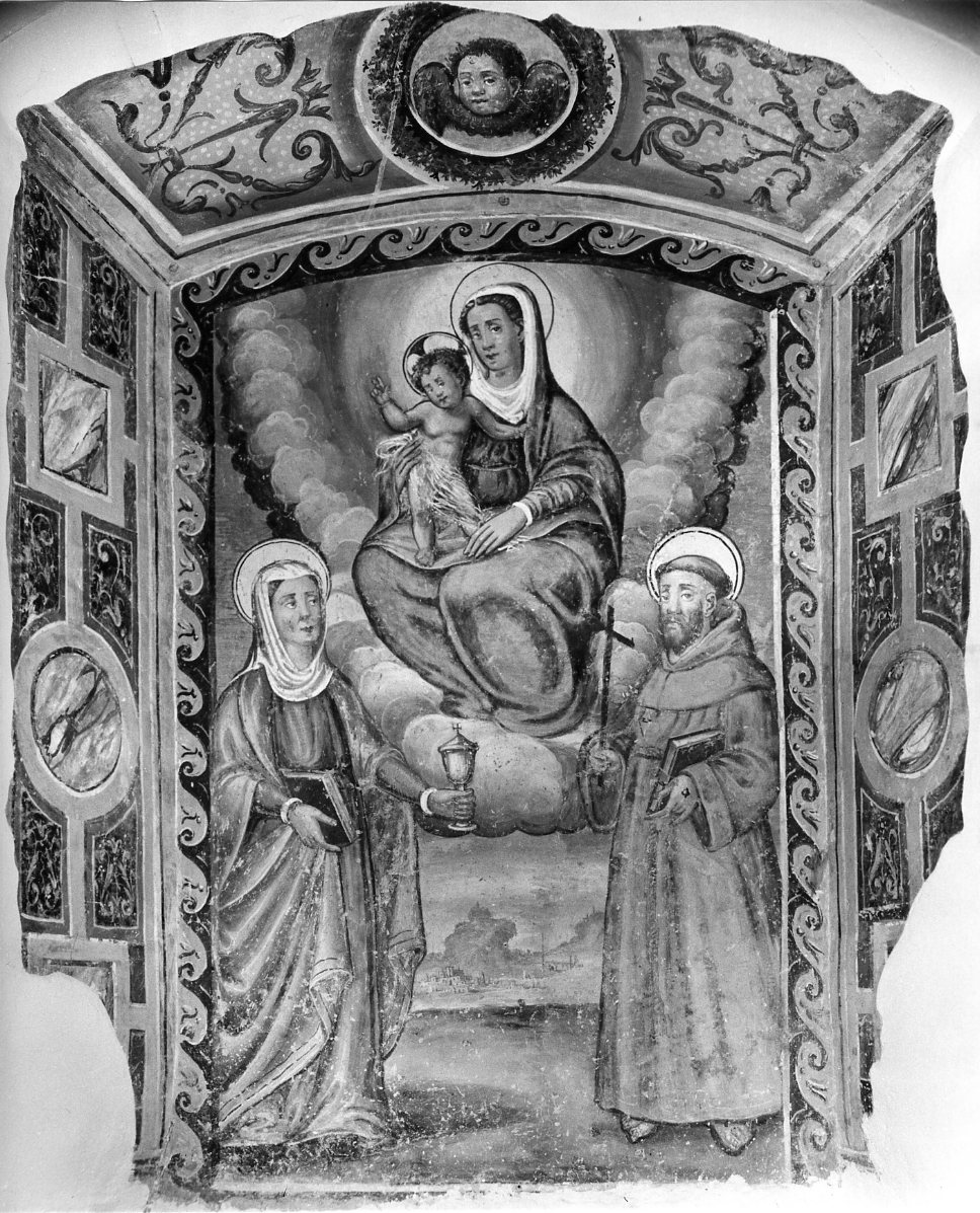 Madonna in adorazione del Bambino con San Francesco d'Assisi e Santa Chiara (dipinto) - ambito Italia meridionale (sec. XVI)