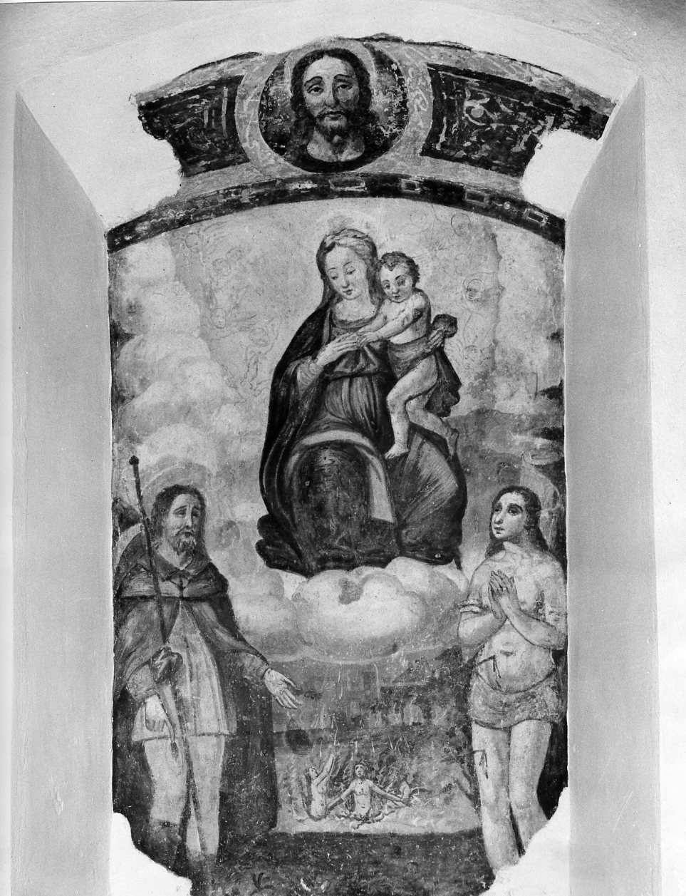 Madonna con Bambino e angeli tra San Sebastiano e San Rocco (dipinto) - ambito Italia meridionale (sec. XVI)