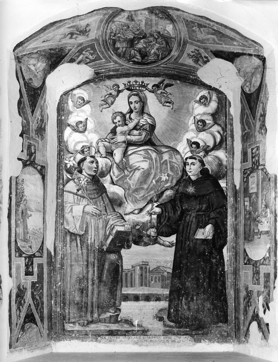 Madonna con Bambino, Sant'Antonio da Padova e San Nicola da Tolentino (dipinto) - ambito Italia meridionale (sec. XVI)