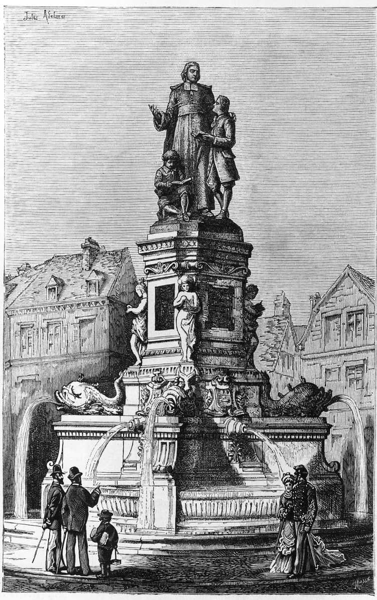 Statua del ven. G.B. De La Salle fondatore dei Fratelli delle scuole cristiane a Rouen, statua di G . B. De La Salle (stampa) di Adelma Jules (sec. XIX)