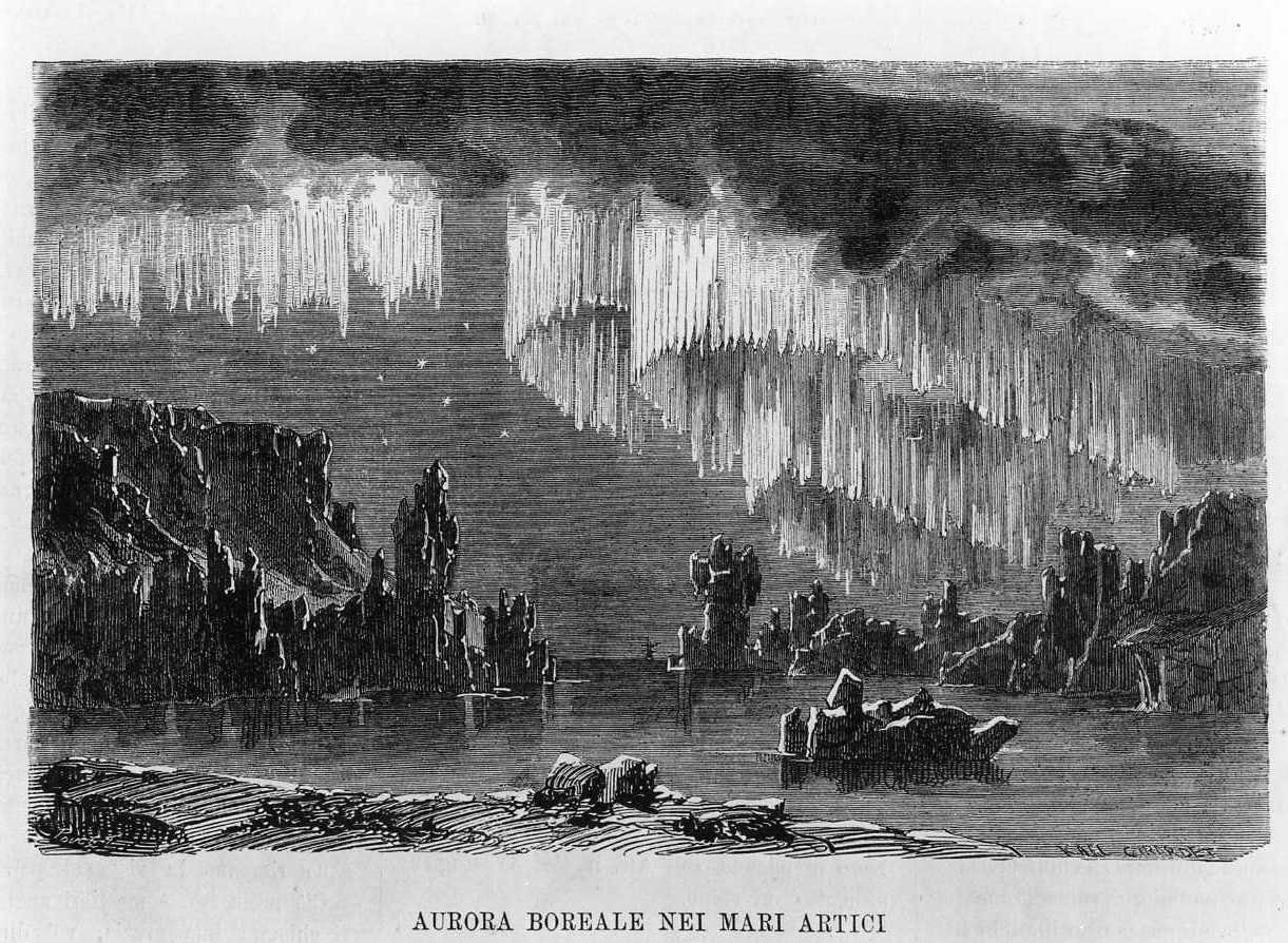 Aurora boreale nei mari artici, aurora boreale nei mari artici (stampa) di Girarted Karl (sec. XIX)