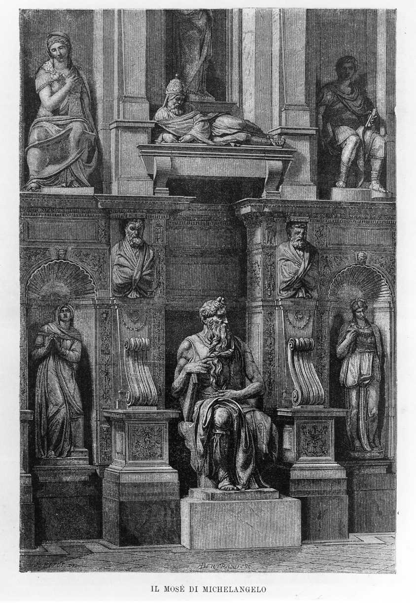 Il Mosè di Michelangelo, Mosè (stampa) di Pejot J, Bertrand Adolphe, Buonarroti Michelangelo (sec. XIX)