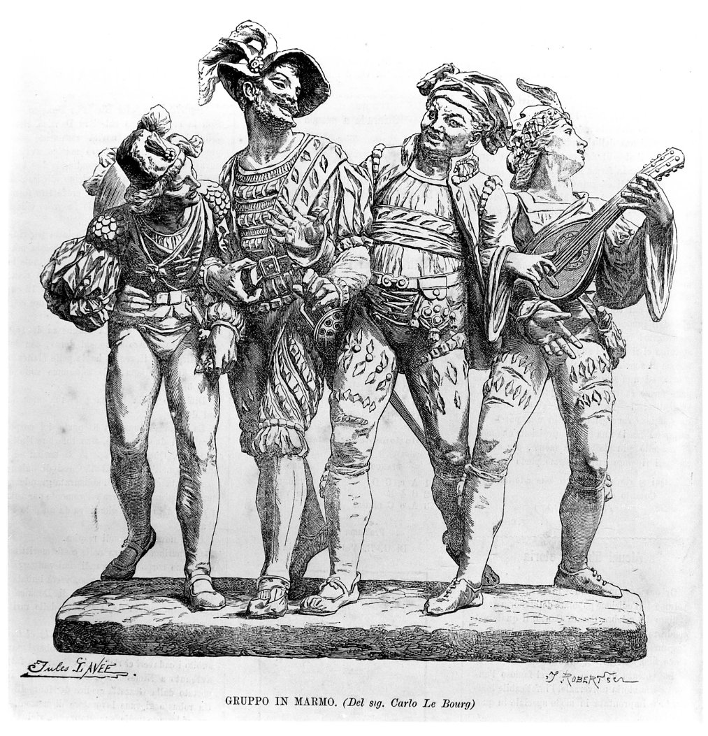 gruppo scultoreo (stampa) di Le Bourg Carlo, Jules L, Robert I (sec. XIX)