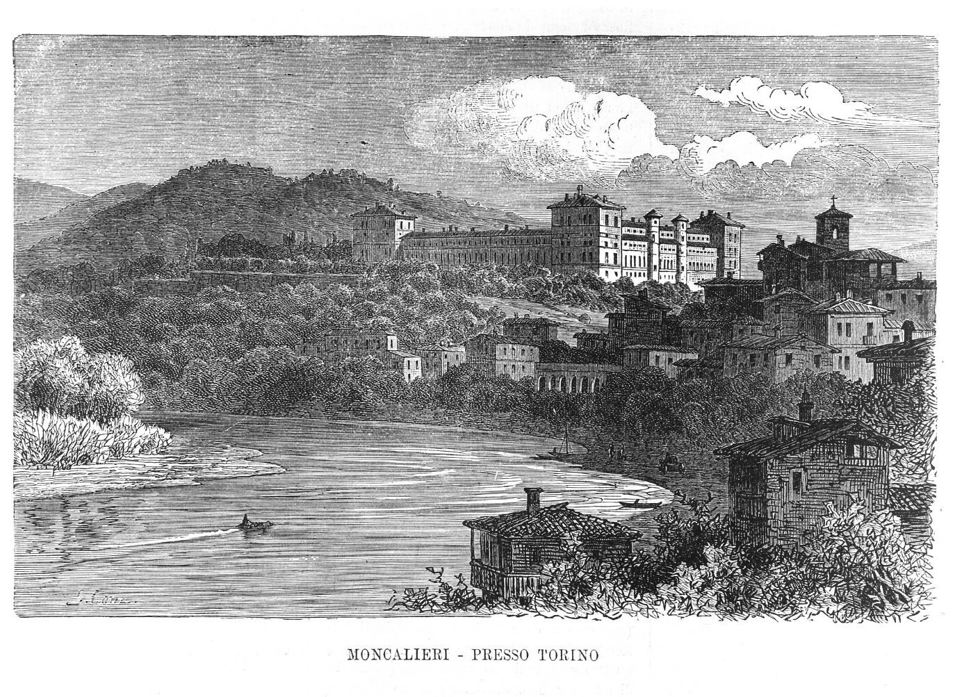 Moncalieri presso Torino, veduta di Moncalieri (stampa) - ambito Europa centro-meridionale (sec. XIX)