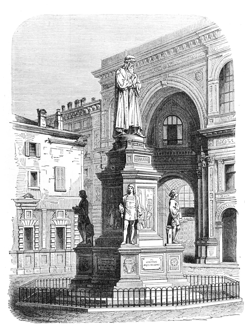 monumento a Leonardo da Vinci del 1872 a Milano (stampa) - ambito italiano (sec. XIX)