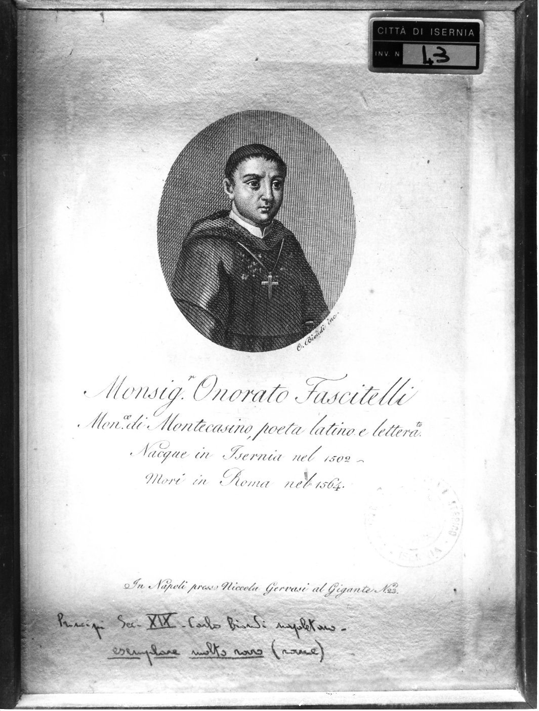 ritratto di Onorato Fascitelli (stampa) di Biondi Carlo (attribuito) (sec. XVIII)