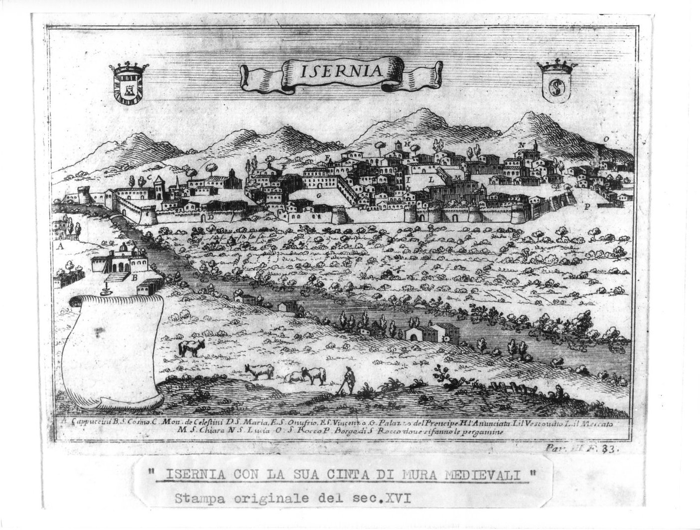 Veduta d'Isernia (stampa) di Pacichelli G. Battista (attribuito) (sec. XVIII)