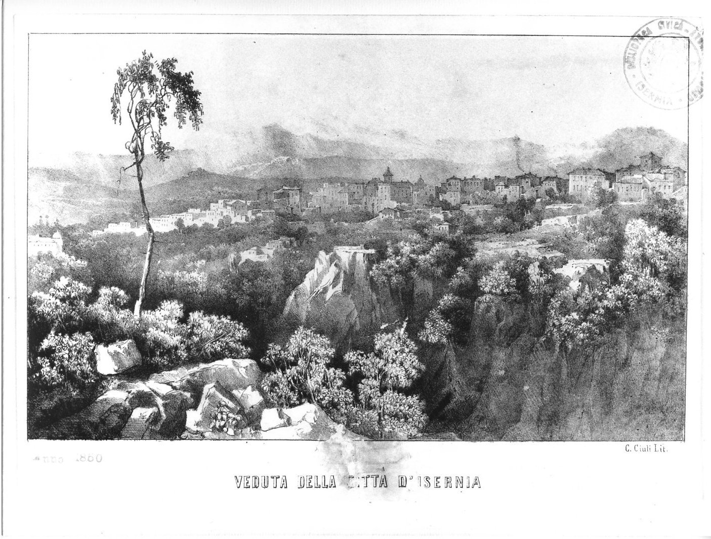Veduta d'Isernia (stampa) di Giuli G (attribuito) (sec. XIX)