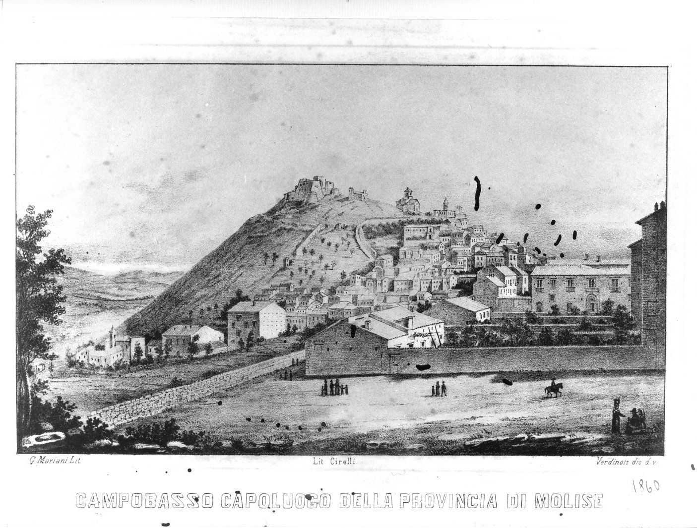 Veduta di Campobasso (stampa) di Verdinos (attribuito), Mariani G (attribuito) (sec. XIX)