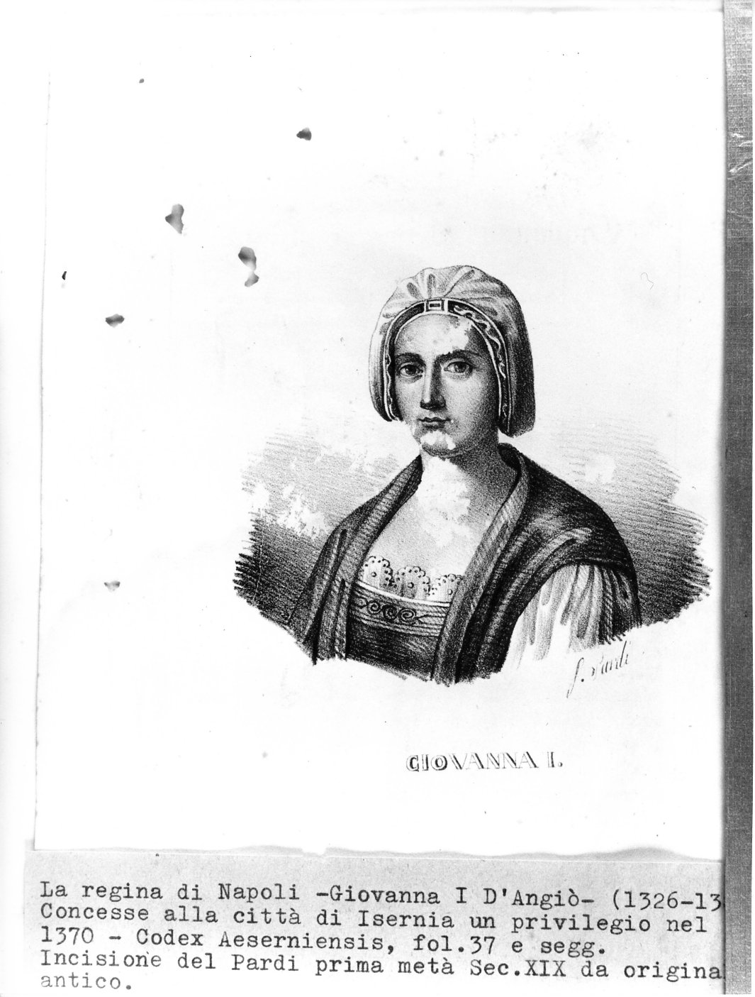 ritratto di Giovanna I D'Angio' (stampa) di Sardi (attribuito) (prima metà sec. XIX)