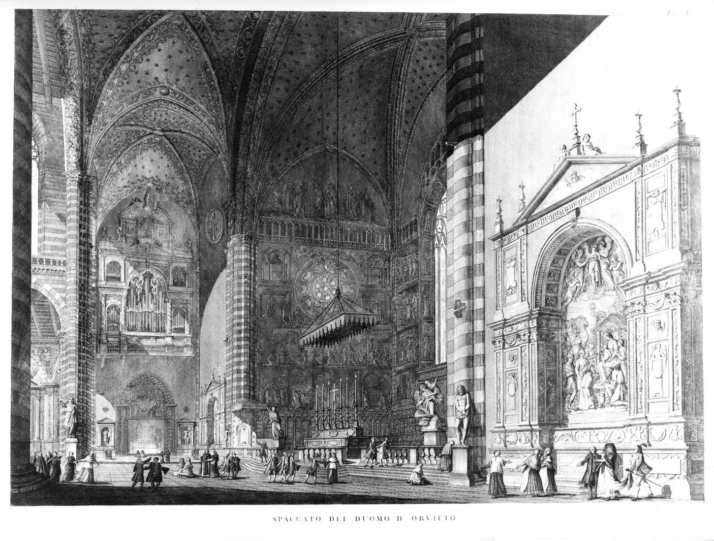 Interno del Duomo di Orvieto (stampa) di Pronti Domenico (attribuito) (sec. XVIII)