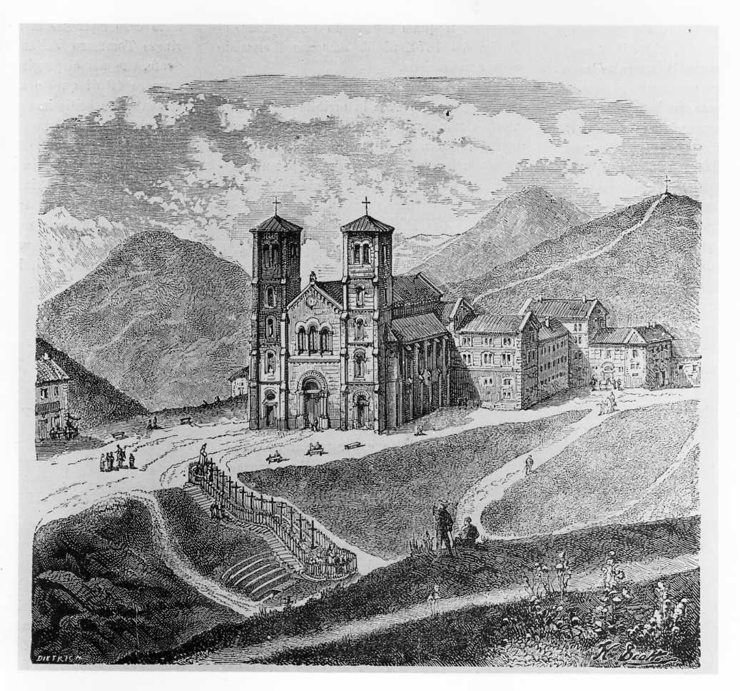 Il santuario della Salette, veduta di chiesa (stampa) di Dietrish (attribuito), Scott H (attribuito) (sec. XIX)