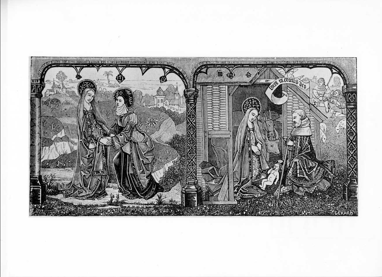 La Visitazione; la Nativita', la Visitazione; la Nativita' (stampa) di Gerard (attribuito), Duvivier Albert (attribuito) (sec. XIX)