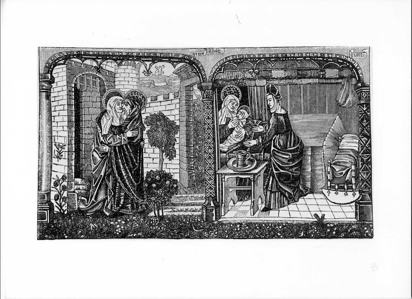 S. Gioacchino e S. Anna; La Nascita di Maria, nascita di Maria Vergine (stampa) di Duvivier Albert (attribuito) (sec. XIX)