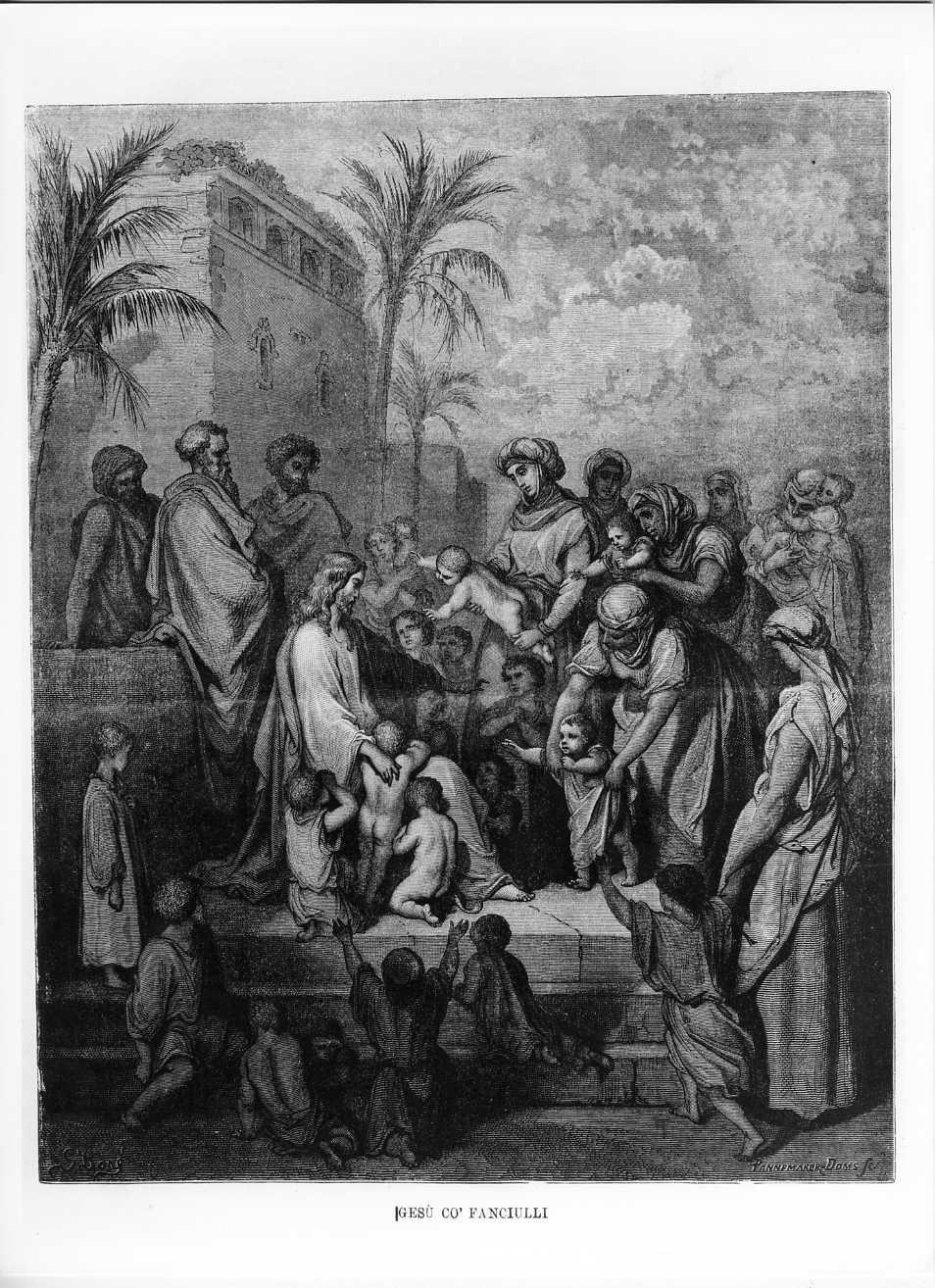 Gesu' con fanciulli, Cristo (stampa) di Pannemaker (attribuito), Doré Gustave (attribuito) (sec. XIX)