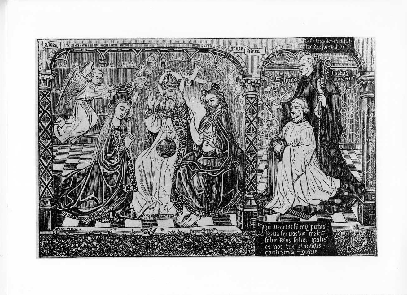 Incoronazione di Maria Vergine con il donatore e Sant'Ugo, incoronazione di Maria Vergine (stampa) di Duvivier Albert (attribuito) (sec. XIX)
