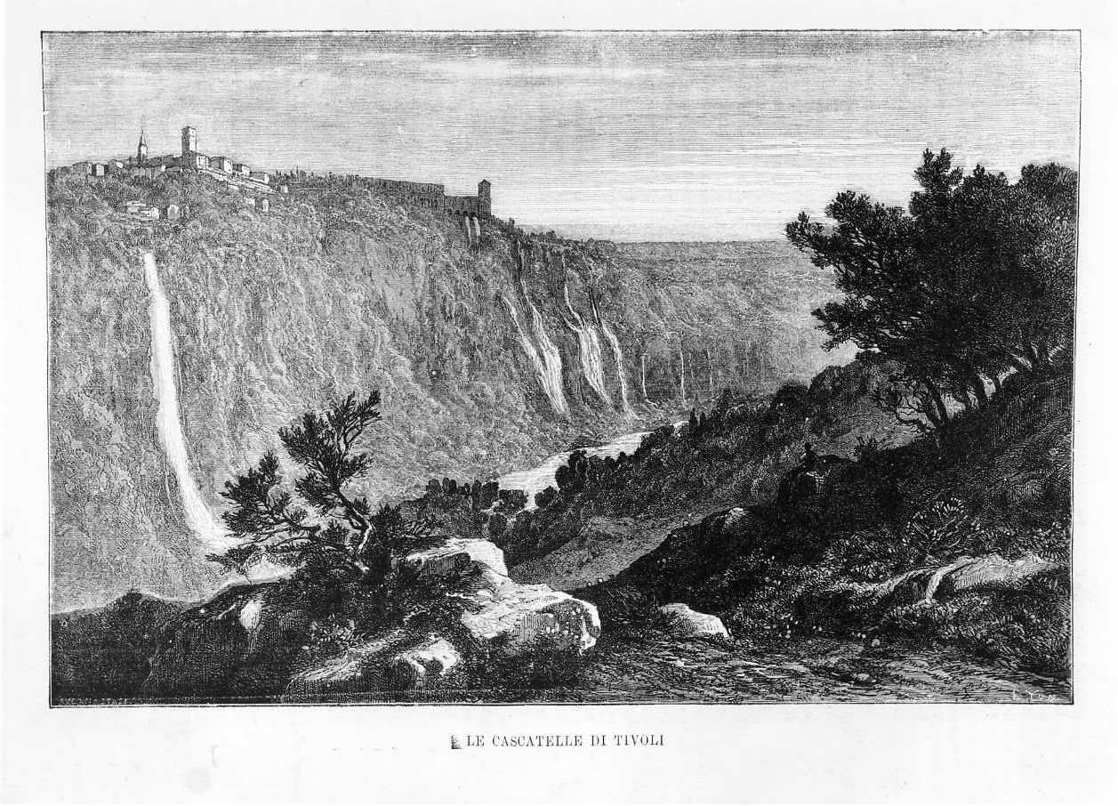 Le cascatelle di Tivoli, paesaggio con cascata (stampa) di Anastasi Augusto (sec. XIX)