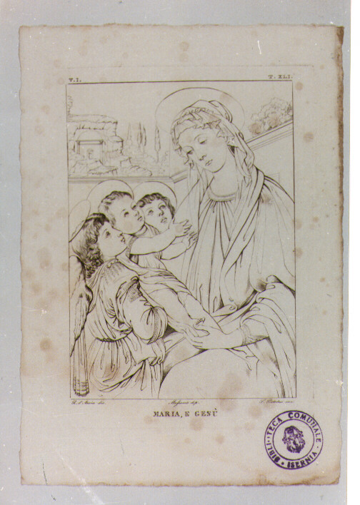 MADONNA CON BAMBINO E ANGELI (stampa) di Tommaso di Ser Giovanni detto Masaccio, Pistolesi Saverio, D'Auria Raffaele (sec. XIX)