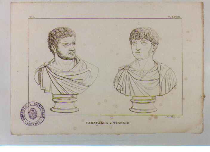 IMPERATORI CARACALLA E TIBERIO (BUSTI) (stampa) di Anonimo, Bini Arcangelo, Mori Ferdinando (sec. XIX)