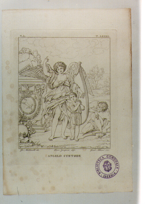 L'ANGELO CUSTODE E IL DIAVOLO (stampa) di Zampieri Domenico detto Domenichino, Albani G, Maldarelli Giovanni (sec. XIX)