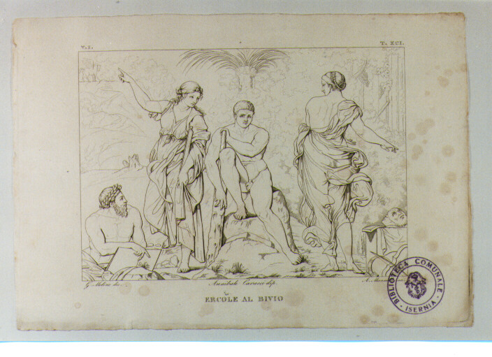 ERCOLE AL BIVIO (stampa) di Carracci Annibale, Mannelli Antonio, Molino Giovanni (sec. XIX)