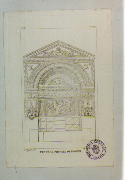 DISEGNO DEL PROSPETTO DI UNA FONTANA DI POMPEI (stampa) di Anonimo, Bertoni Pio, Angelini Orazio (sec. XIX)