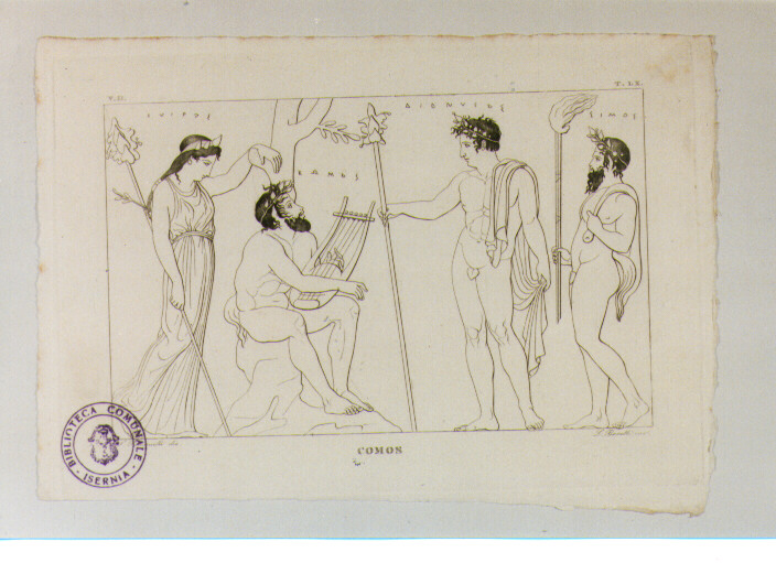 BACCO CON BACCANTE, DIONISO E CADMEO (stampa) di Anonimo, Fiorelli Luigi, Romanelli Gennaro (sec. XIX)