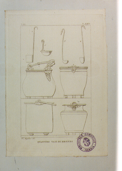 VASI IN BRONZO ROMANI (stampa) di Anonimo, Fiorelli Luigi, Angelini Orazio (sec. XIX)