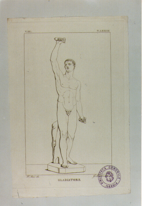 STATUA DI GLADIATORE ROMANO (stampa) di Anonimo, Santalmassi G, Mori Ferdinando (sec. XIX)