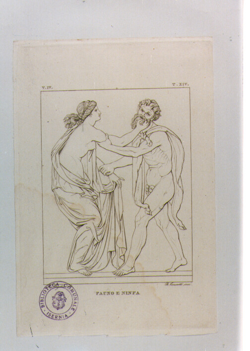 FAUNO E NINFA (stampa tagliata) di Anonimo, Consorti Bernardino, Angelini Luigi (sec. XIX)