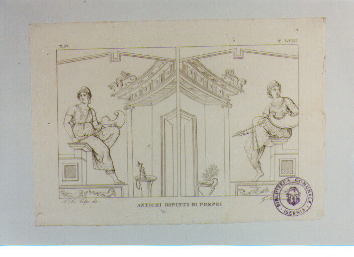 DIPINTI POMPEIANI (stampa tagliata) di Anonimo, Santalmassi G, La Volpe Nicola (sec. XIX)