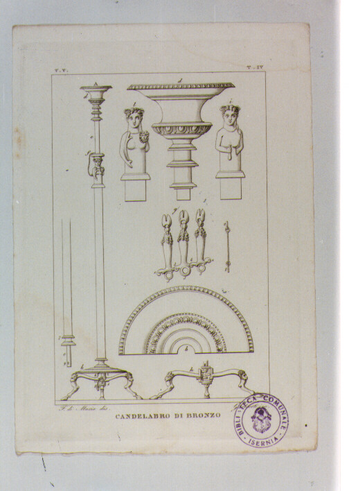 CANDELABRO BRONZEO (stampa) di Anonimo, Consorti G, Di Maria Francesco (sec. XIX)