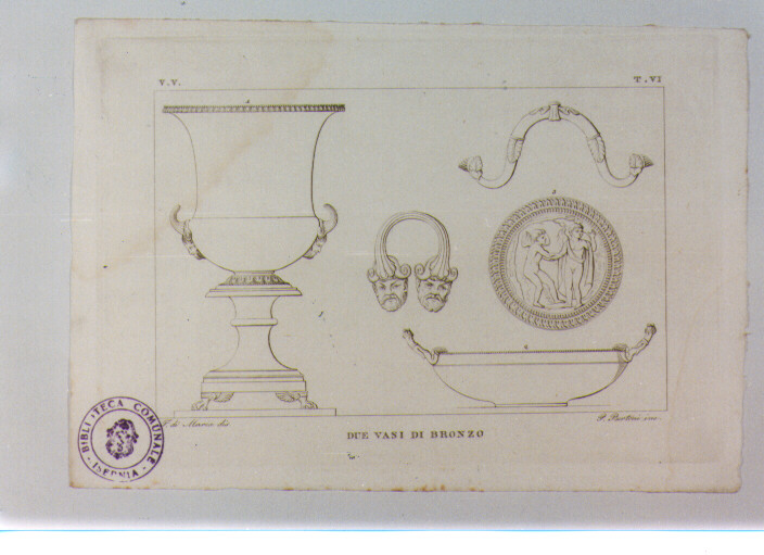 VASI CON DECORAZIONI ANTROPOMORFE (stampa) di Anonimo, Bertoni Pio, Di Maria Francesco (sec. XIX)