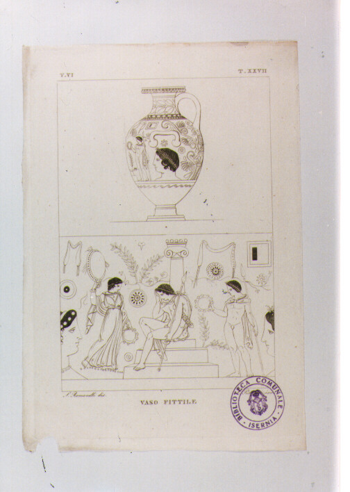 VASO DI TERRACOTTA E RELATIVE DECORAZIONI (stampa) di Anonimo, Pistolesi Saverio, Romanelli Gennaro (sec. XIX)