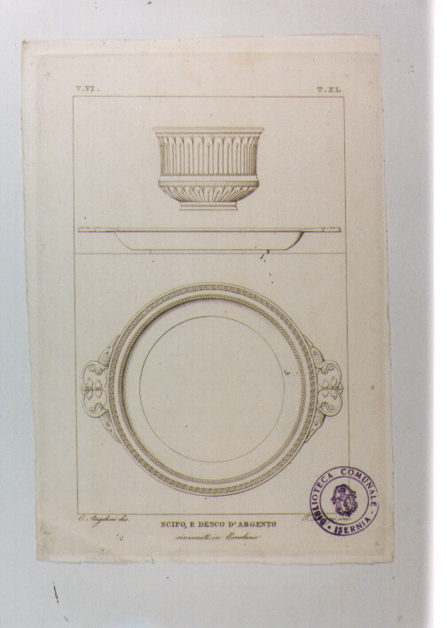 COPPA E PIATTO D'ARGENTO DI ERCOLANO (stampa) di Anonimo, Labruzzi T, Angelini Orazio (sec. XIX)