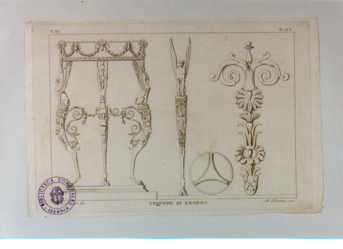 TRIPODE DI BRONZO (stampa) di Anonimo, Fornari Augusto, Di Maria Francesco (sec. XIX)