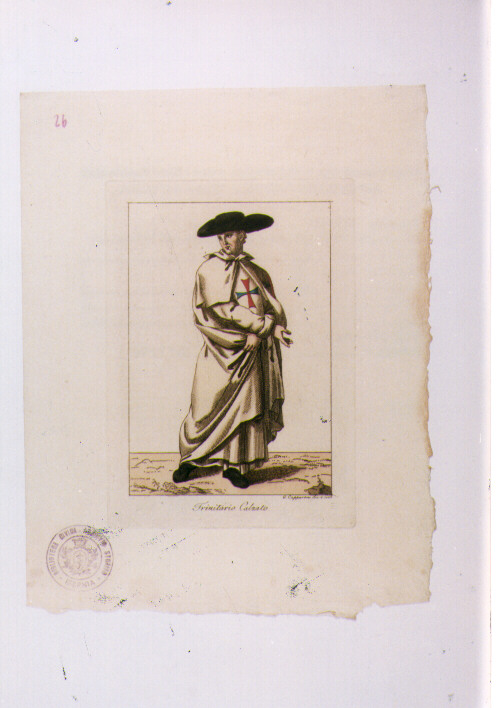 MONACO TRINITARIO (stampa colorata a mano smarginata) di Capparoni Giuseppe (sec. XIX)