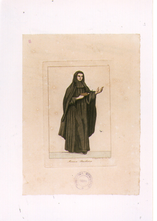 MONACA BASILIANA (stampa colorata a mano) di Capparoni Giuseppe (sec. XIX)