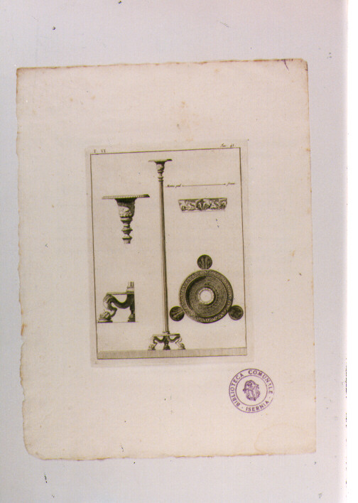 LAMPADARIO A FUSTO CON DISEGNO DEI PARTICOLARI (stampa) - ambito napoletano (sec. XIX)