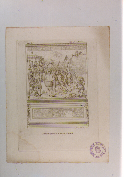 APPARIZIONE DELLA CROCE (stampa) di Pippi Giulio detto Giulio Romano, Camilli Gioacchino (sec. XIX)
