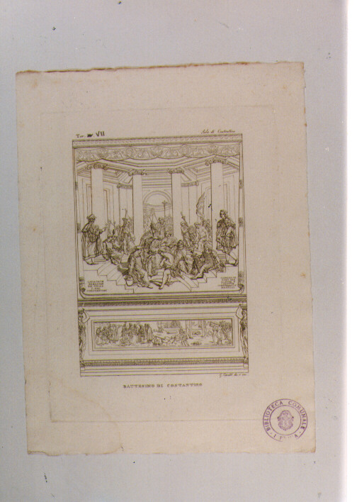 San Silvestro battezza l'imperatore Costantino (stampa) di Penni Giovan Francesco detto Fattore, Camilli Gioacchino (sec. XIX)