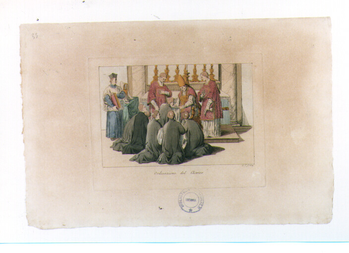 ORDINAZIONE DEL CHIERICO (stampa colorata a mano) di Capparoni Giuseppe (sec. XIX)